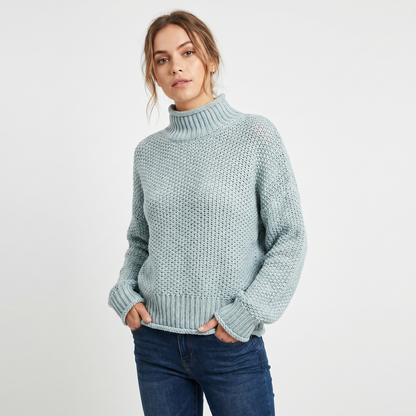 Women's Chunky Knit Mock-Neck Oversized Waffle Stitch Pullover Sweater
