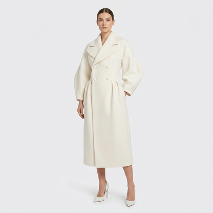 Women's Longline Wrap Coat Oversized Notch Lapel Balloon Sleeve Maxi