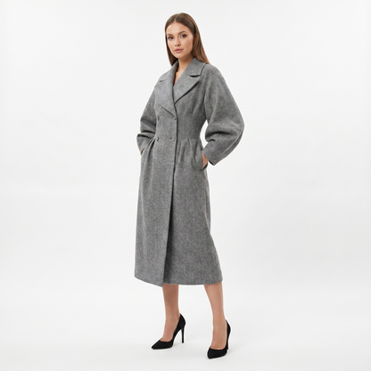 Women's Longline Wrap Coat Oversized Notch Lapel Balloon Sleeve Maxi