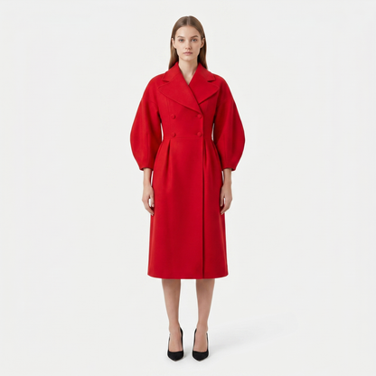 Women's Longline Wrap Coat Oversized Notch Lapel Balloon Sleeve Maxi