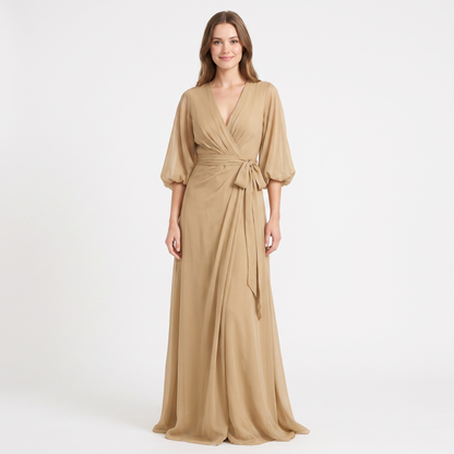 Women's Chiffon Wrap Maxi Dress Deep V-Neck Batwing Sleeve Draped Formal Evening Dress