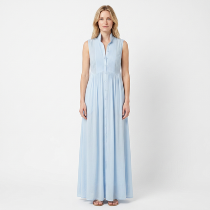 Women's Sleeveless Maxi Dress Stand Collar Button Front A-Line Summer Dress