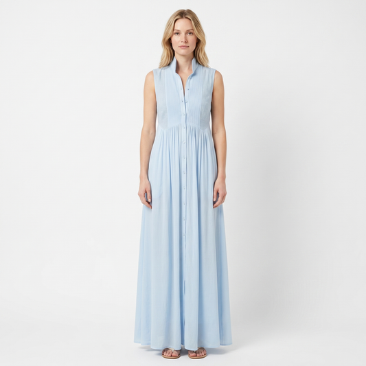 Women's Sleeveless Maxi Dress Stand Collar Button Front A-Line Summer Dress