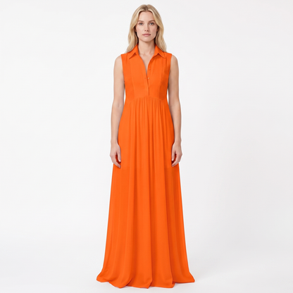 Women's Sleeveless Maxi Dress Stand Collar Button Front A-Line Summer Dress