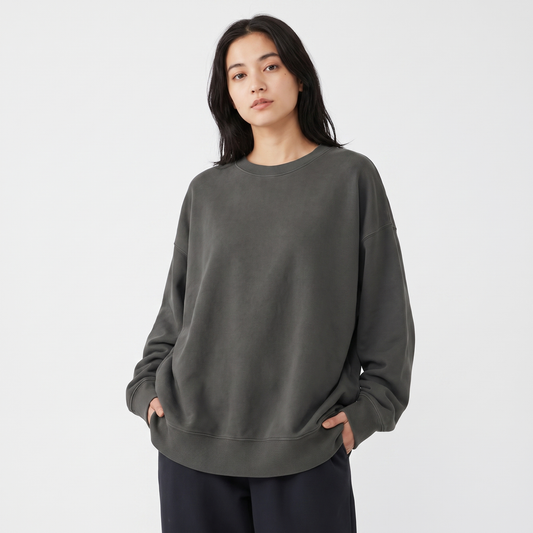 Women's Oversized Fleece Sweatshirt Crew-Neck Long-Sleeve Pullover Top