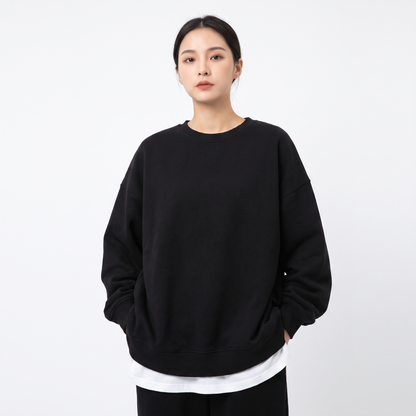 Women's Oversized Fleece Sweatshirt Crew-Neck Long-Sleeve Pullover Top