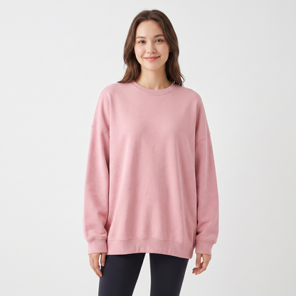 Women's Oversized Fleece Sweatshirt Crew-Neck Long-Sleeve Pullover Top