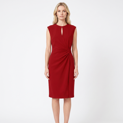Women's Ruched Waist Midi Dress Sleeveless Keyhole Neck Wrap Skirt Formal