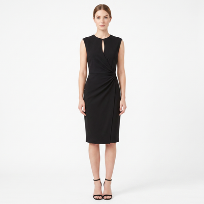 Women's Ruched Waist Midi Dress Sleeveless Keyhole Neck Wrap Skirt Formal