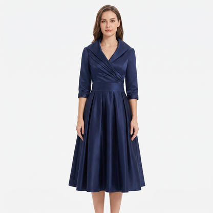 Women's Wrap V-Neck Midi Dress 3/4 Sleeve A-Line Formal Cocktail Party Dress