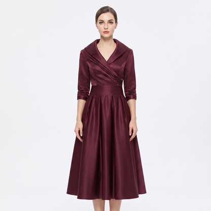 Women's Wrap V-Neck Midi Dress 3/4 Sleeve A-Line Formal Cocktail Party Dress