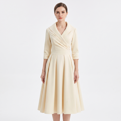 Women's Wrap V-Neck Midi Dress 3/4 Sleeve A-Line Formal Cocktail Party Dress