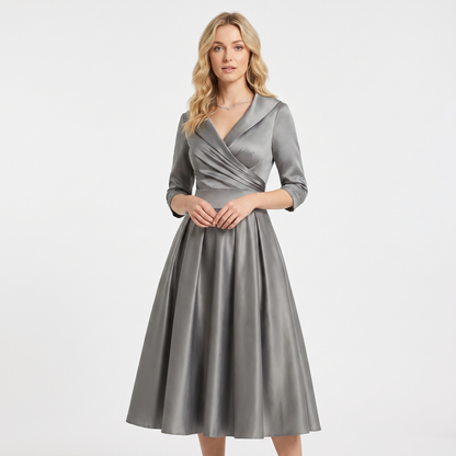 Women's Wrap V-Neck Midi Dress 3/4 Sleeve A-Line Formal Cocktail Party Dress