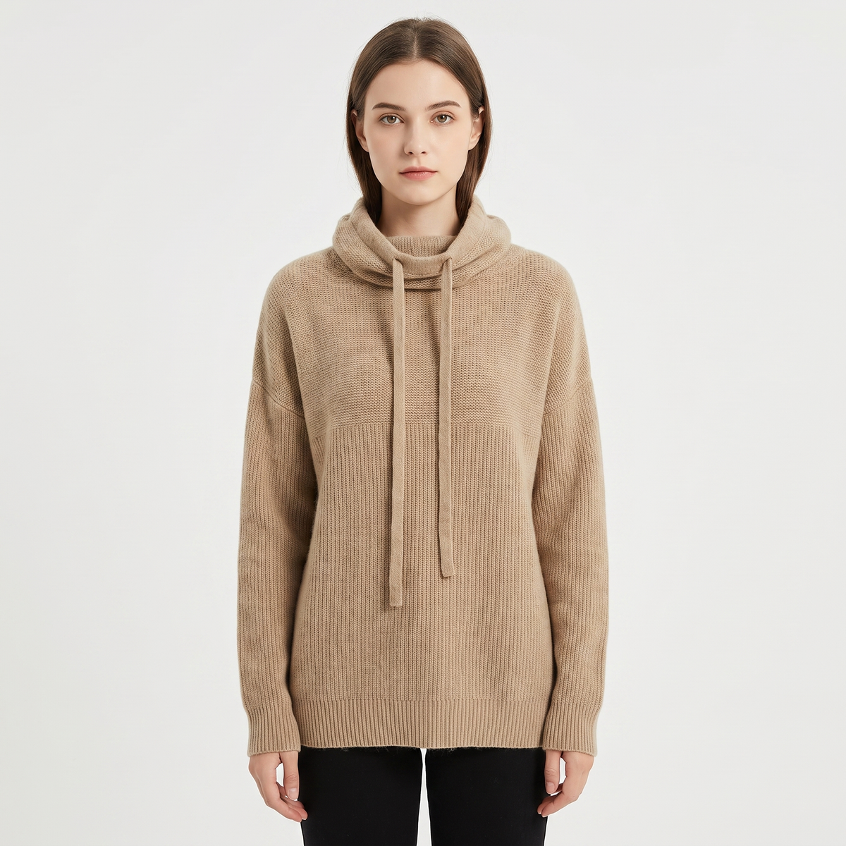 Women's Oversized Knit Hoodie Drawstring Hooded Pullover Winter Sweater