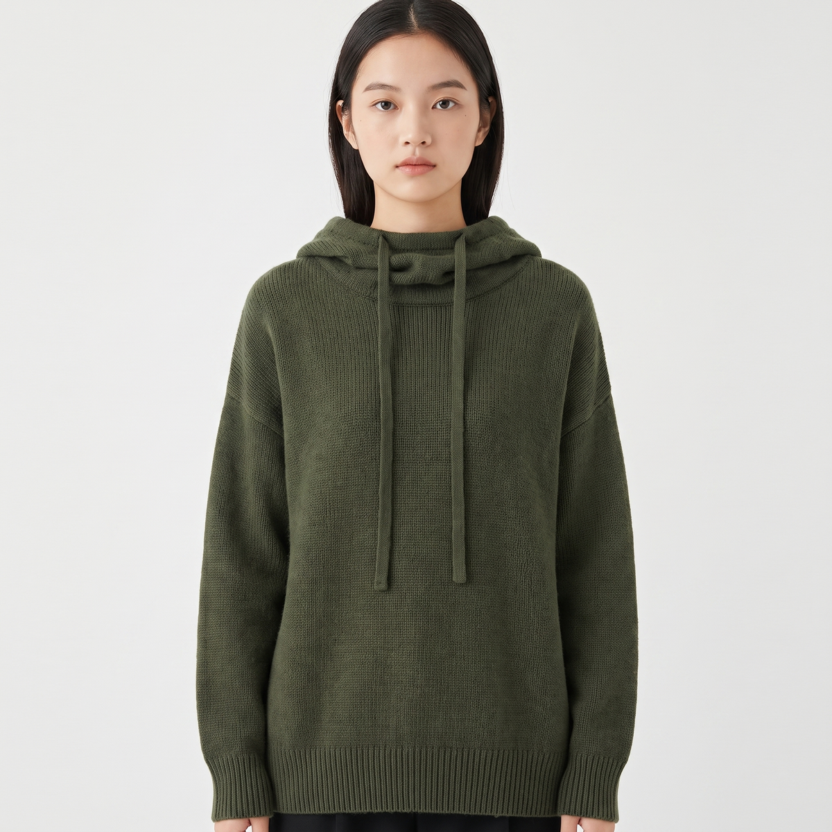 Women's Oversized Knit Hoodie Drawstring Hooded Pullover Winter Sweater