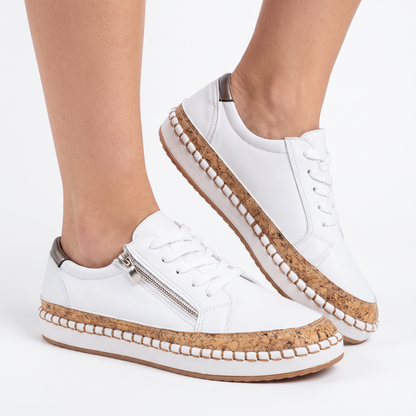 Women's Platform Cork Sole Lace-Up Side Zip Autumn Sneakers