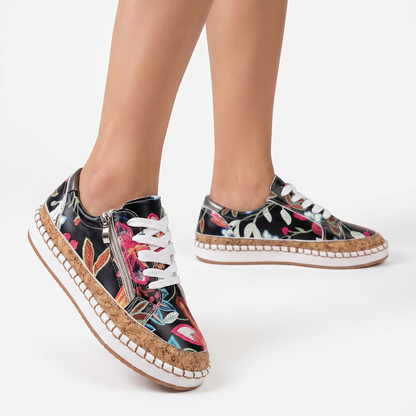 Women's Platform Cork Sole Lace-Up Side Zip Autumn Sneakers