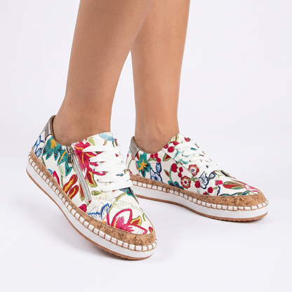 Women's Platform Cork Sole Lace-Up Side Zip Autumn Sneakers