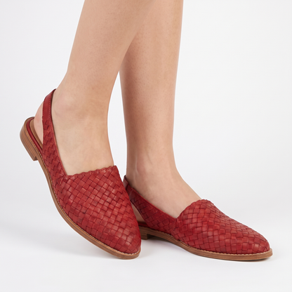 Women's Woven Pointed Toe Flat Autumn Shoes Slip-On Leather Look Loafer
