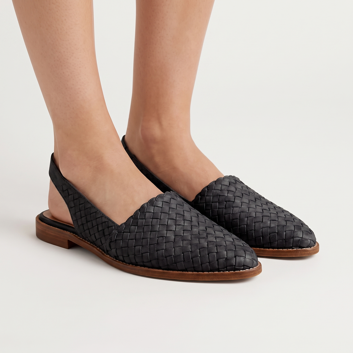 Women's Woven Pointed Toe Flat Autumn Shoes Slip-On Leather Look Loafer