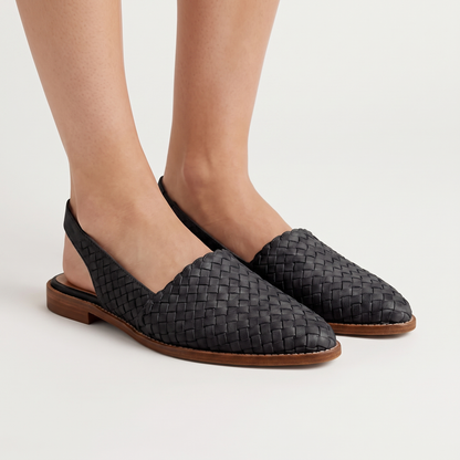 Women's Woven Pointed Toe Flat Autumn Shoes Slip-On Leather Look Loafer