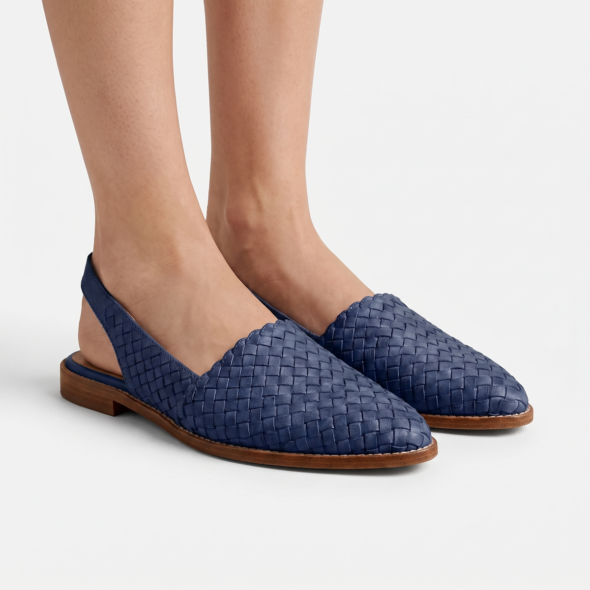 Women's Woven Pointed Toe Flat Autumn Shoes Slip-On Leather Look Loafer