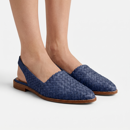 Women's Woven Pointed Toe Flat Autumn Shoes Slip-On Leather Look Loafer