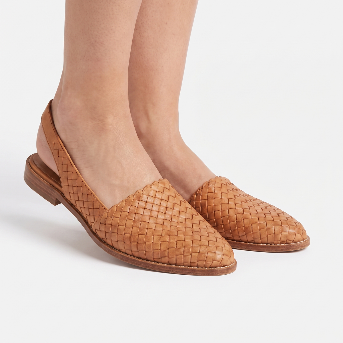 Women's Woven Pointed Toe Flat Autumn Shoes Slip-On Leather Look Loafer