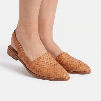 Women's Woven Pointed Toe Flat Autumn Shoes Slip-On Leather Look Loafer