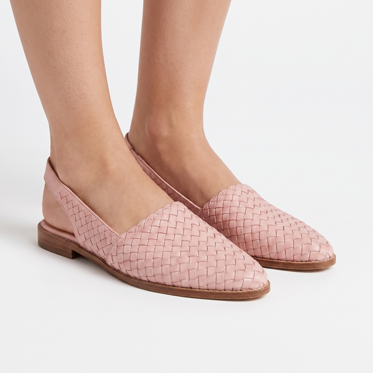 Women's Woven Pointed Toe Flat Autumn Shoes Slip-On Leather Look Loafer