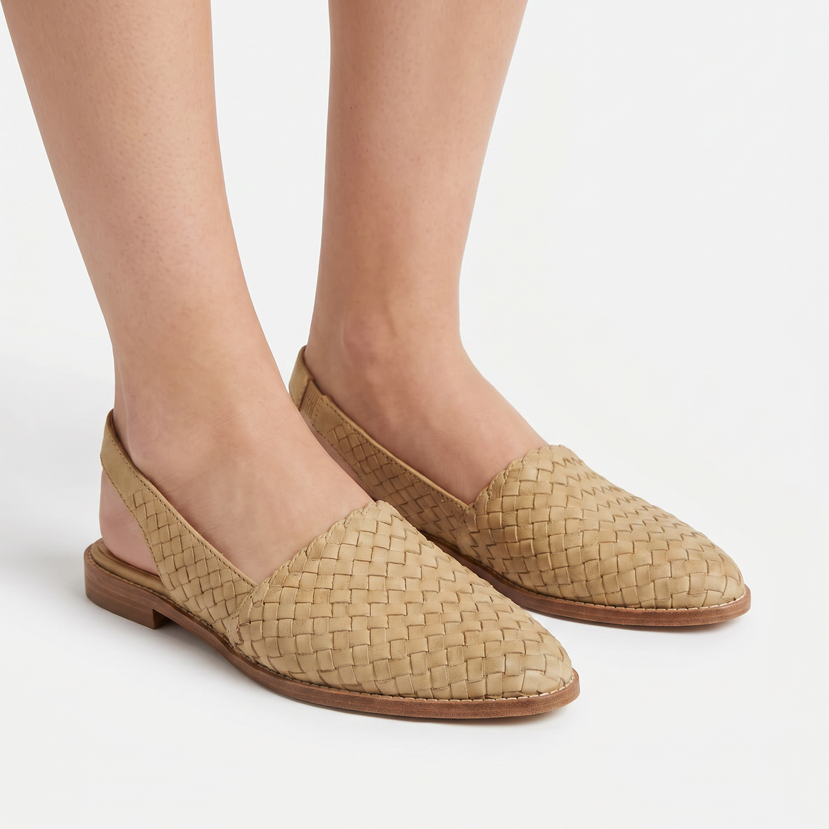Women's Woven Pointed Toe Flat Autumn Shoes Slip-On Leather Look Loafer