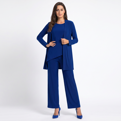 Women's Three Piece Pants Suit Set Longline Winter Cardigan Wide-Leg