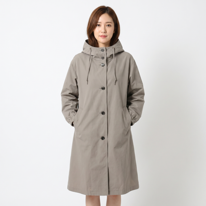 Women's Oversized Hooded Trench Coat Button Front Longline Jacket
