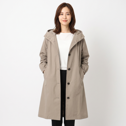 Women's Oversized Hooded Trench Coat Button Front Longline Jacket