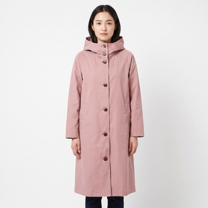 Women's Oversized Hooded Trench Coat Button Front Longline Jacket