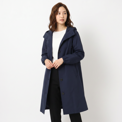Women's Oversized Hooded Trench Coat Button Front Longline Jacket