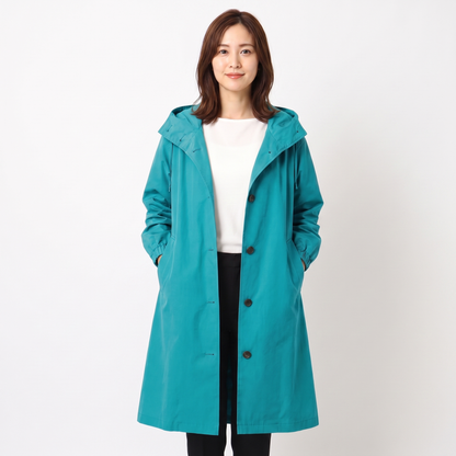 Women's Oversized Hooded Trench Coat Button Front Longline Jacket