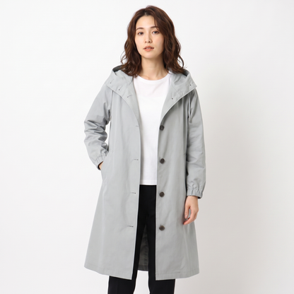 Women's Oversized Hooded Trench Coat Button Front Longline Jacket