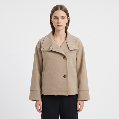 Women's Wool Blend Cropped Jacket Oversized Boxy Button Front Short Coat