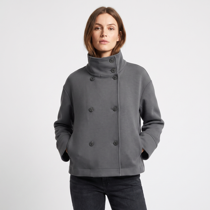 Women's Wool Blend Cropped Jacket Oversized Boxy Button Front Short Coat