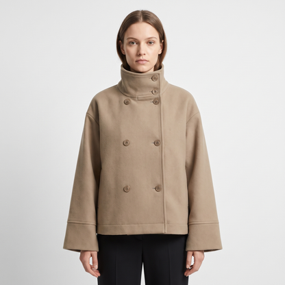 Women's Wool Blend Cropped Jacket Oversized Boxy Button Front Short Coat