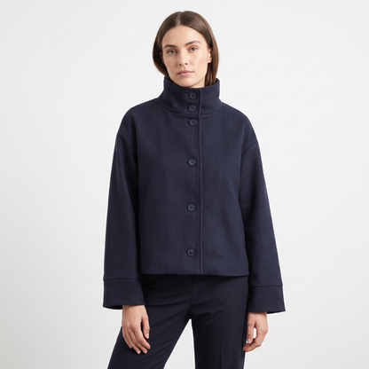 Women's Wool Blend Cropped Jacket Oversized Boxy Button Front Short Coat