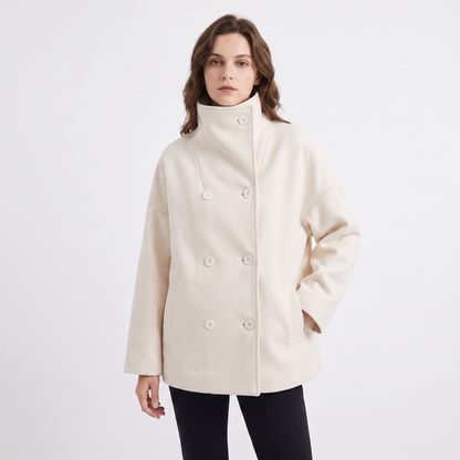 Women's Wool Blend Cropped Jacket Oversized Boxy Button Front Short Coat