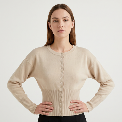 Women's Cropped Button Front Knit Cardigan Crew Neck Ribbed Hem Casual Sweater Top