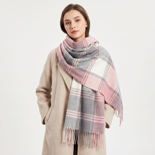Women's Oversized Plaid Tartan Scarf Cashmere Feel Tassel Wrap Blanket