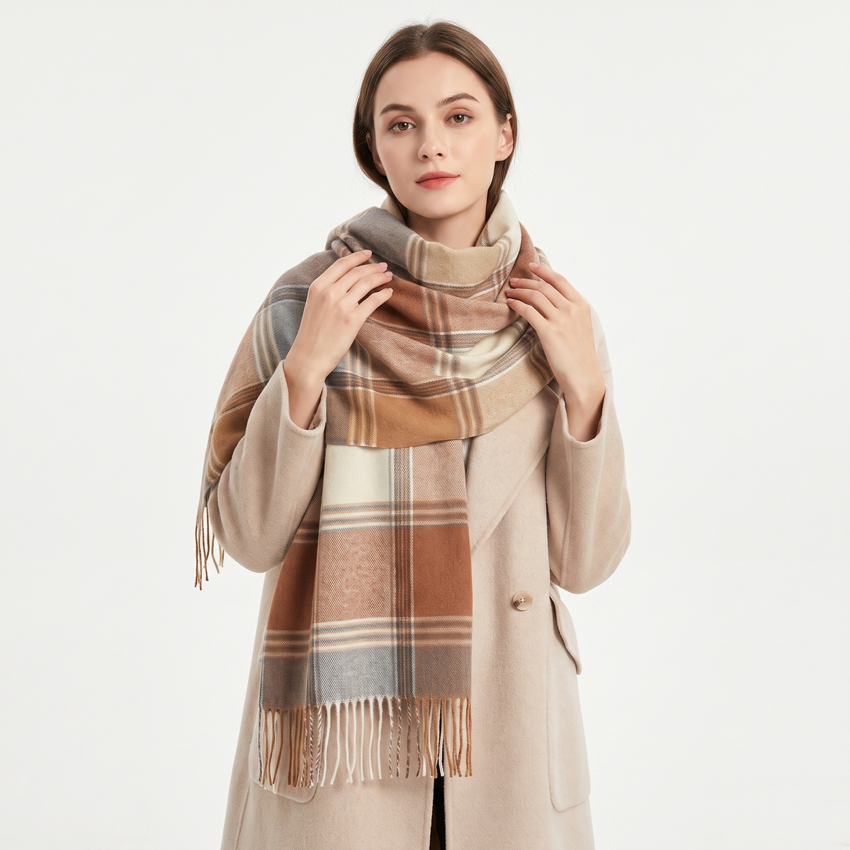 Women's Oversized Plaid Tartan Scarf Cashmere Feel Tassel Wrap Blanket
