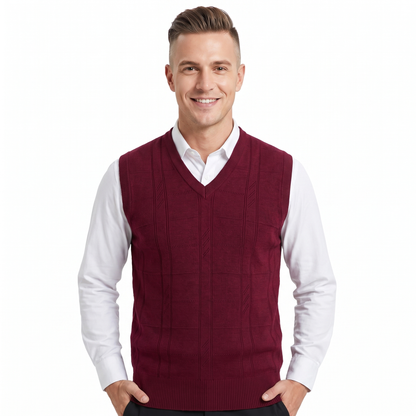 Men's V-Neck Knit Sweater Vest Sleeveless Argyle Texture Slim-Fit Top