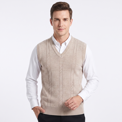 Men's V-Neck Knit Sweater Vest Sleeveless Argyle Texture Slim-Fit Top
