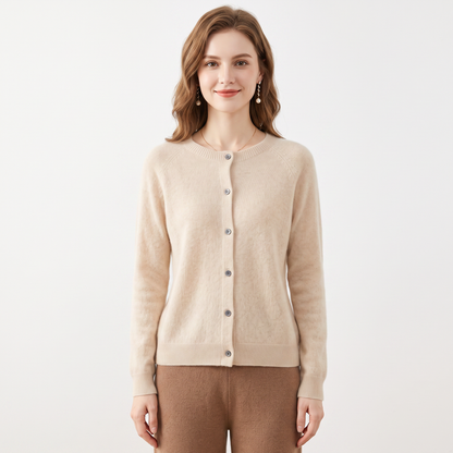 Women's Wool Knit Cardigan Crew-Neck Button-Up Long-Sleeve Winter Sweater