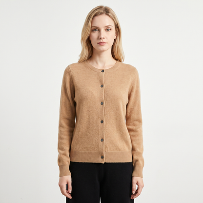 Women's Wool Knit Cardigan Crew-Neck Button-Up Long-Sleeve Winter Sweater